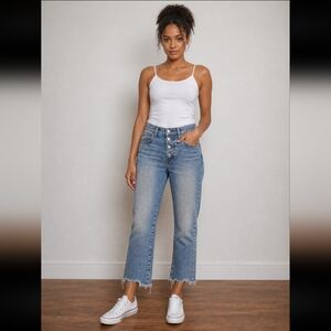JUST USA Y2K Button Fly Raw Hem Faded Jeans Size 5 100% Cotton